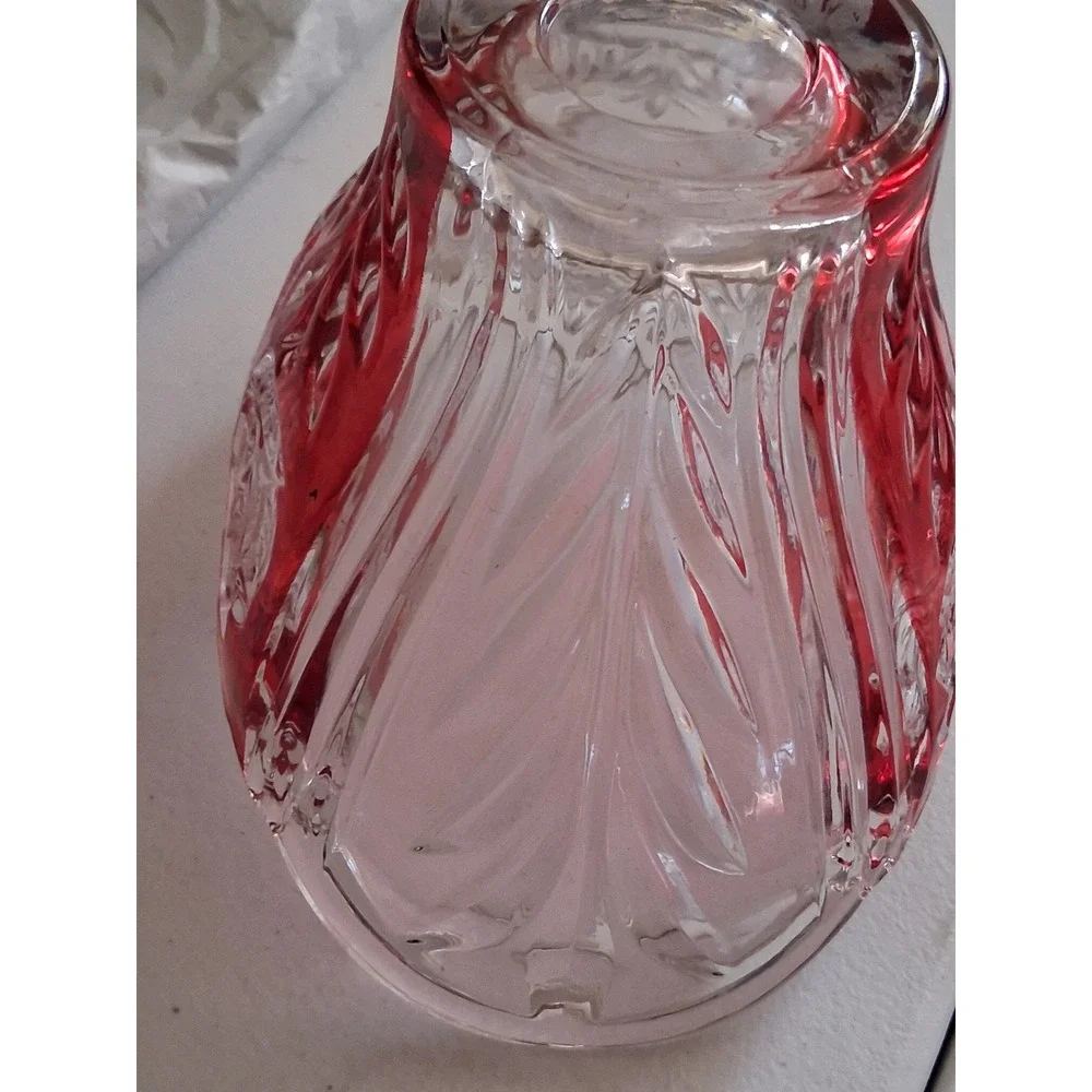 Crystal Clear Ruby Red Flashed Lead Crystal Vase Frosted Roses Made in Germany